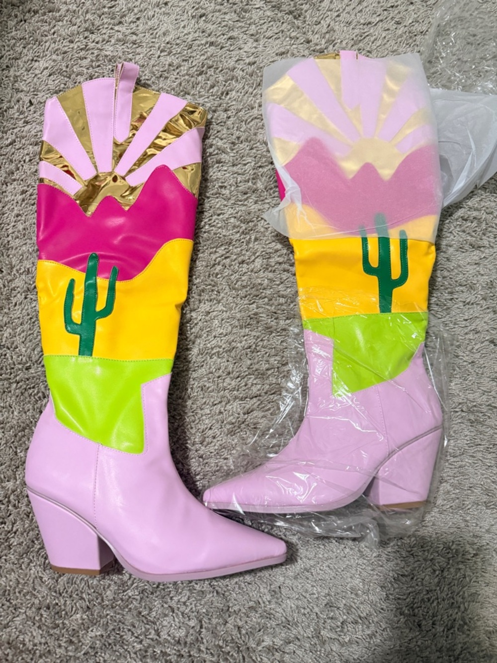 Colorful boots with cactus motif